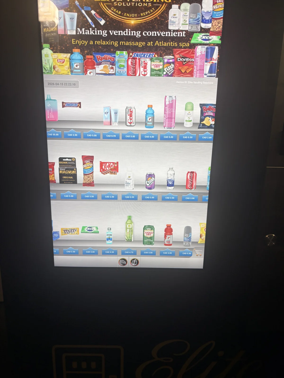 Close view of the Elite touchscreen product selection